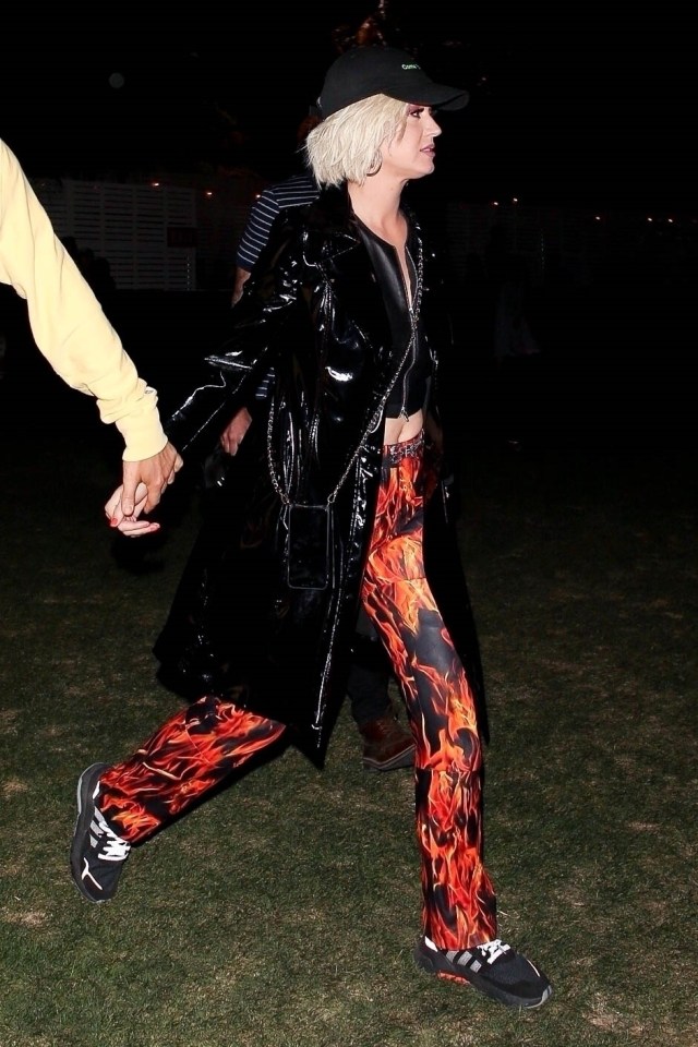  Singer Katy opted for a pair of flame-printed flares