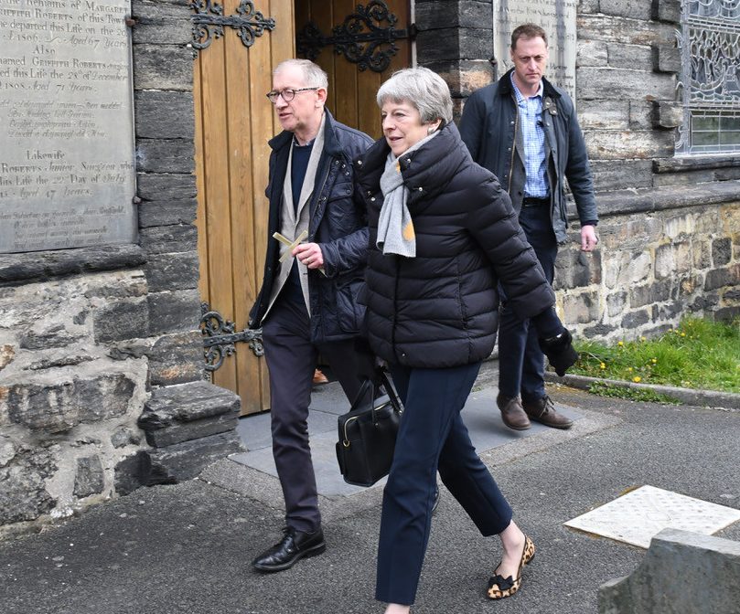  Theresa May leaving church while on holiday in Wales today