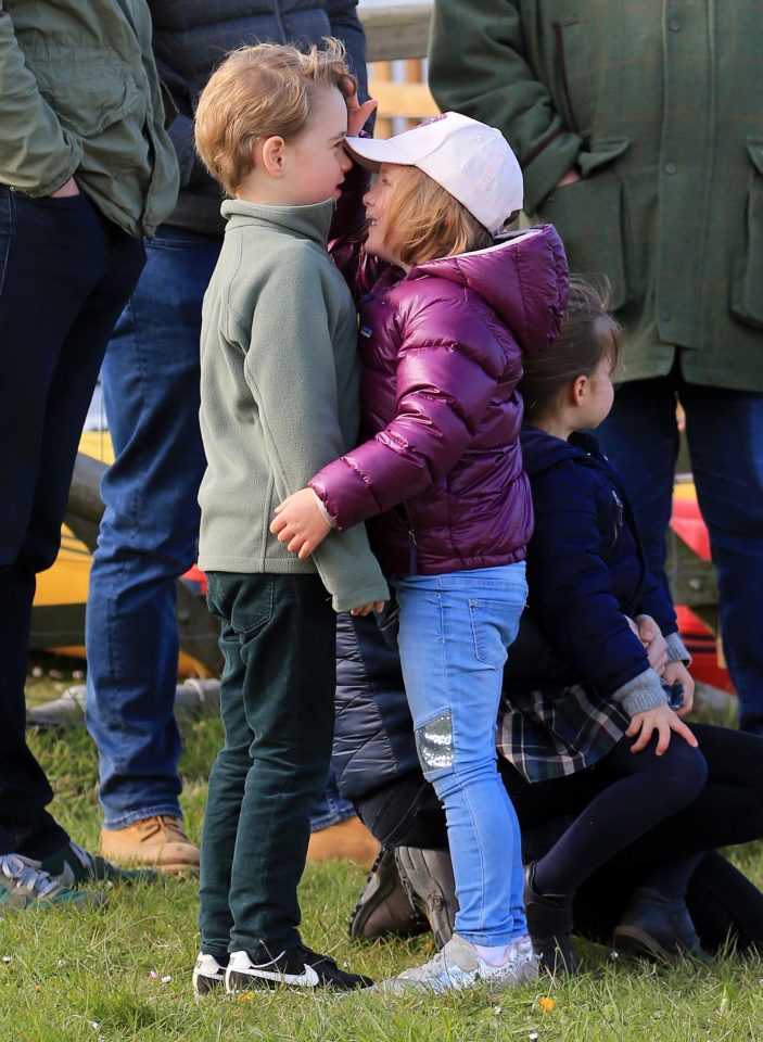  Prince George and Mia Tindall compare each other's height while at Burnham Market Horse Trials in Norfolk