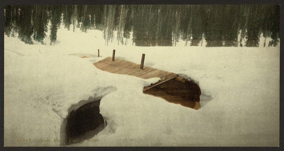 Conditions could be brutal. Pictured is a miner’s cabin in winter