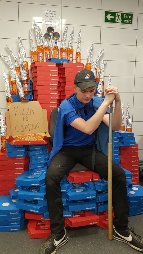  Gregor Donnelly fashioned an elaborate throne at work, complete with tin foil-wrapped Irn Bru bottles as swords