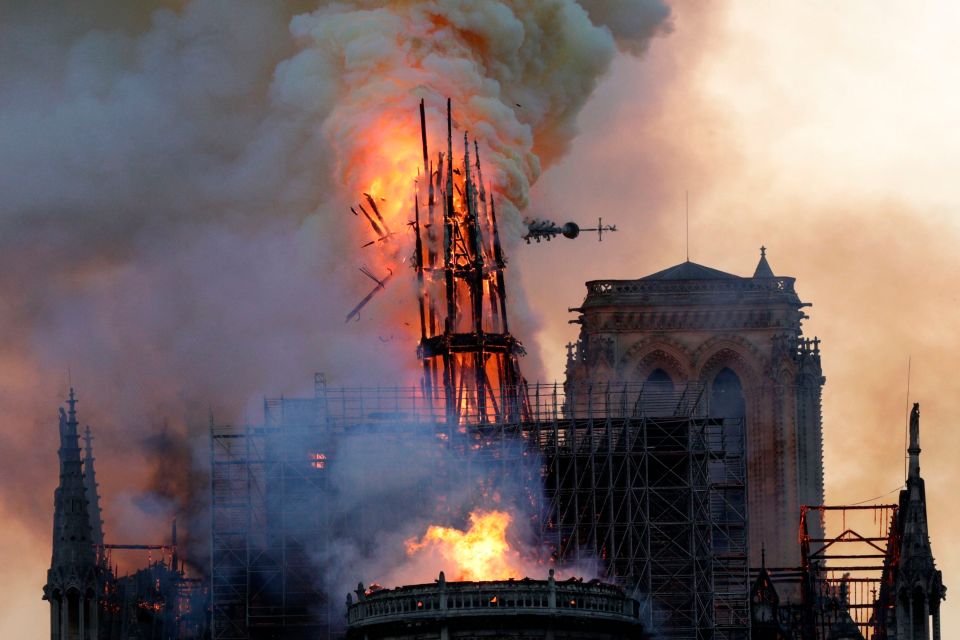  The spire, built in the 19th century, has been destroyed by the inferno