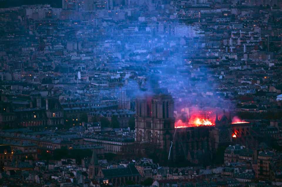  An aerial picture of the troubled cathedral which marks the centre of Paris