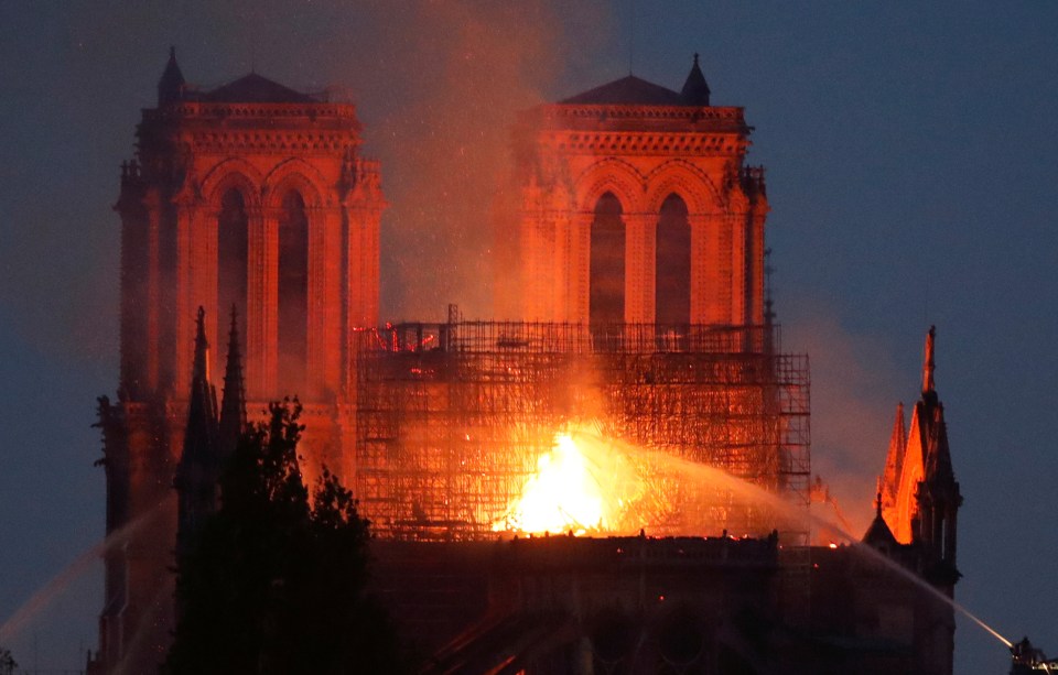 Firefighters battled long into the night to tackle the blaze at Notre Dame Cathedral