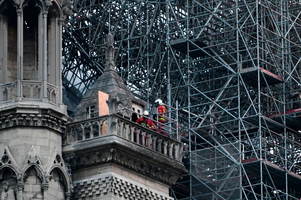  The scaffolding can be seen still standing around the structure