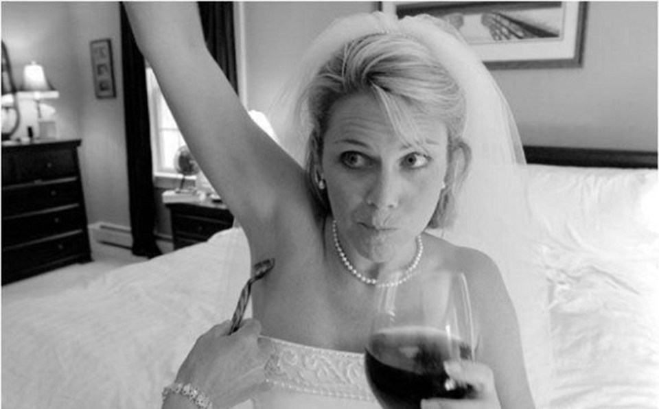  We don't know what's better - someone else is shaving her armpit or she's drinking wine at the same time