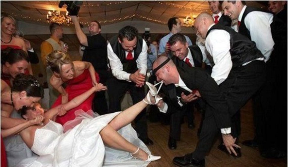  We thought men normally take the woman's garter, not her shoe