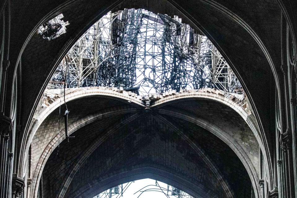 A huge hole could been seen in the fallen roof of the cathedral