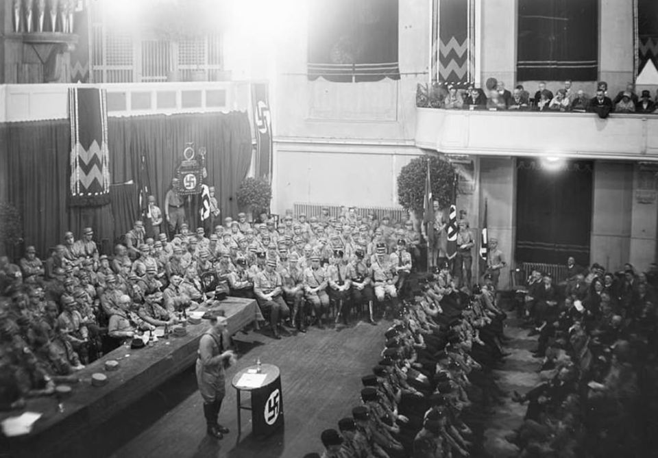  The German leader is seen addressing a crowd, during his rise to power