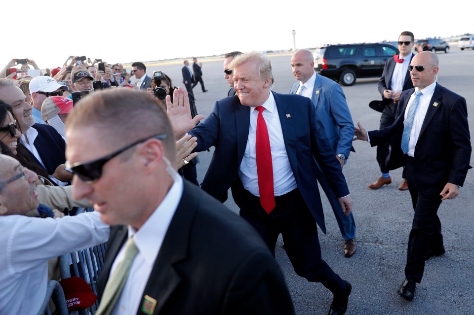  Trump greets supporters in Florida following the release of Mueller's report. Trump is spending the Easter weekend at his Mar-a-Lago resort in the sunshine state