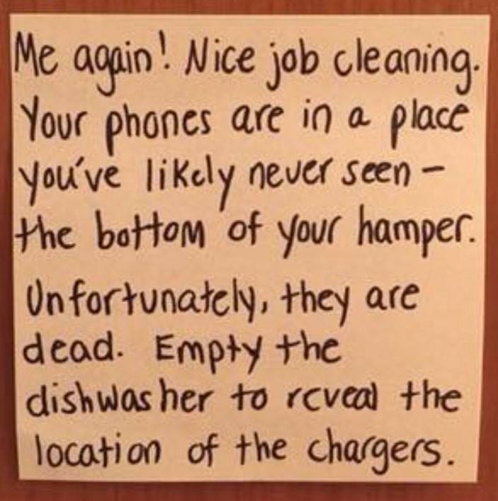  After this, the children had to empty the dishwasher to get their chargers back