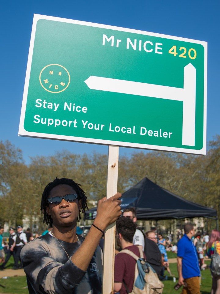 Pot smokers gathered in Hyde Park on the hottest day of the year so far