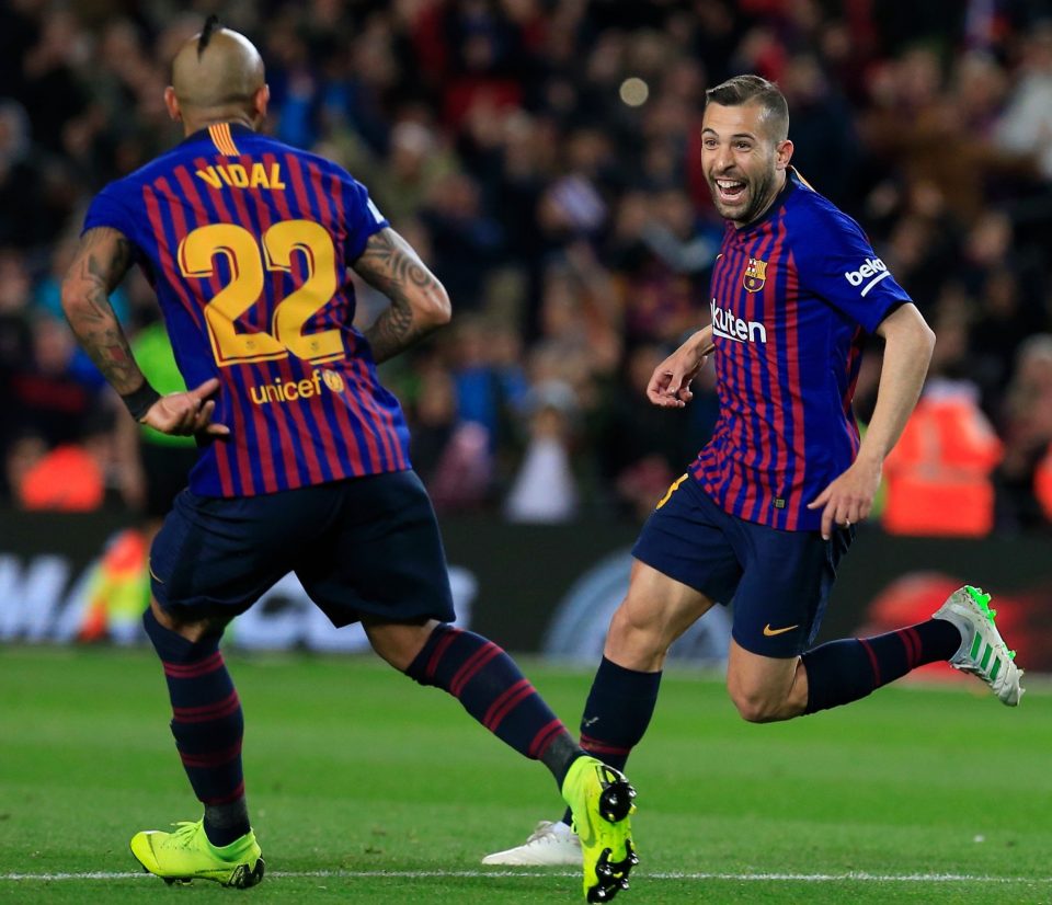  Jordi Alba celebrates his goal during Barcelona's win over Real Sociedad