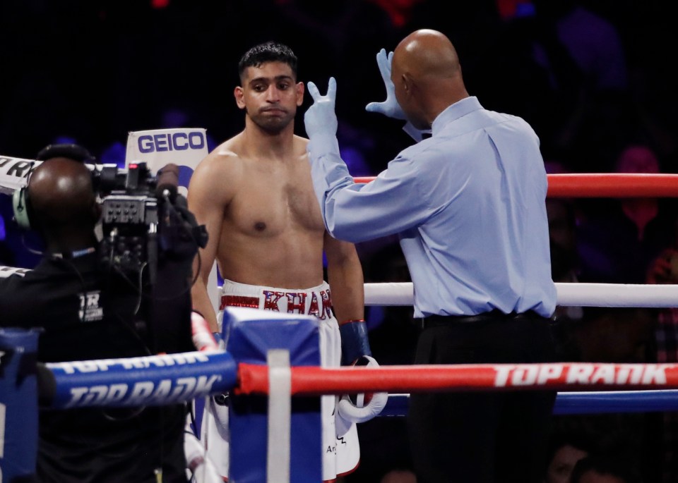  Amir Khan took a count from the referee in the first round in New York