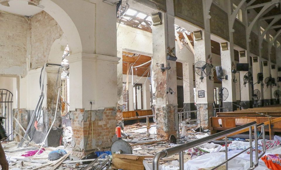  The inside of a church devastated by a blast in Colombo