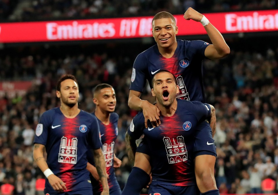  Kylian Mbappe led the celebrations having scored a hat-trick against his former side Monaco