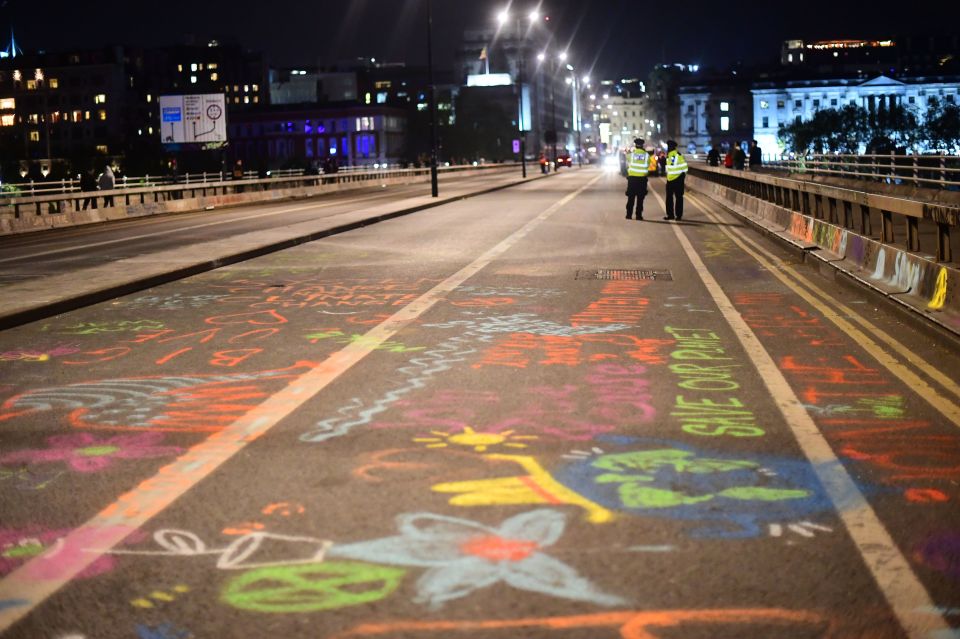  Police remove Extinction Rebellion demonstrators from Waterloo Bridge in London