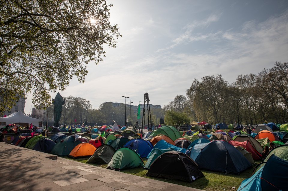  Protesters have shut down parts of London for a week - here a group have camped out at Marble Arch