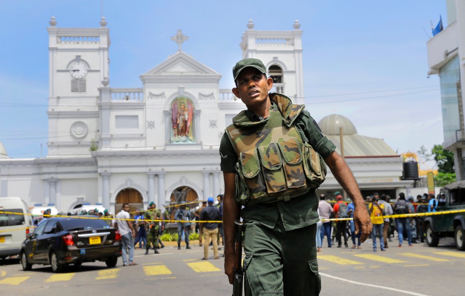  Sri Lankan Army soldiers secure the area around St. Anthony's Shrine