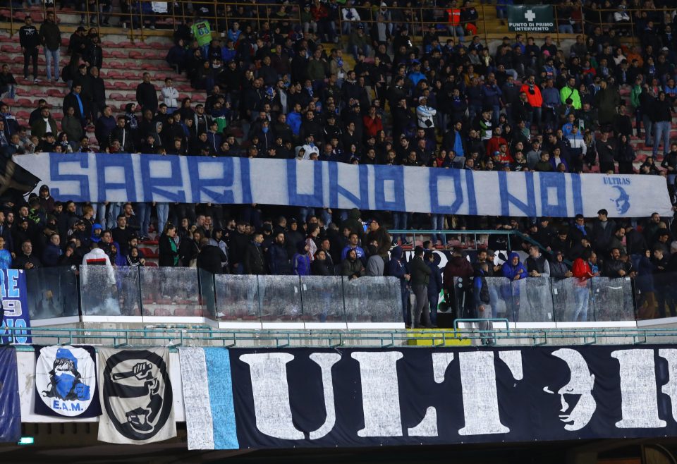  Napoli fans held up the banner during Monday's 2-1 defeat to Atalanta