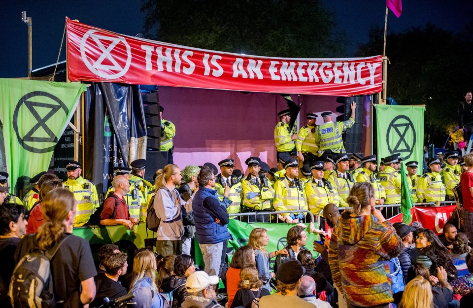 Officers were seen removing sound equipment on Monday evening