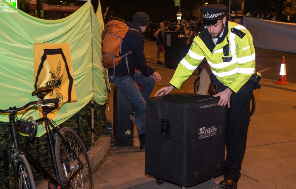  Officers removed a large soundsystem from their camp in Marble Arch