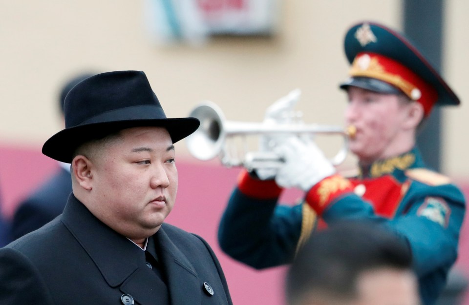  Kim wore a hat as he attended a welcome ceremony