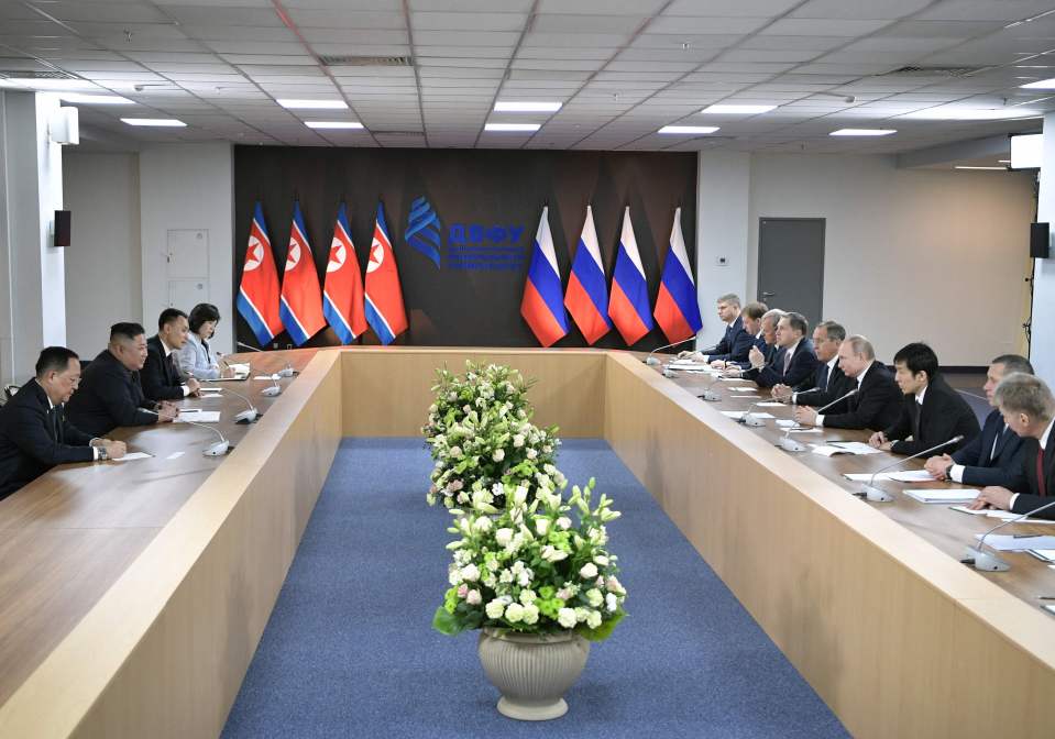  Putin, Kim and members of their of the delegations held their talks at the Far Eastern Federal University campus