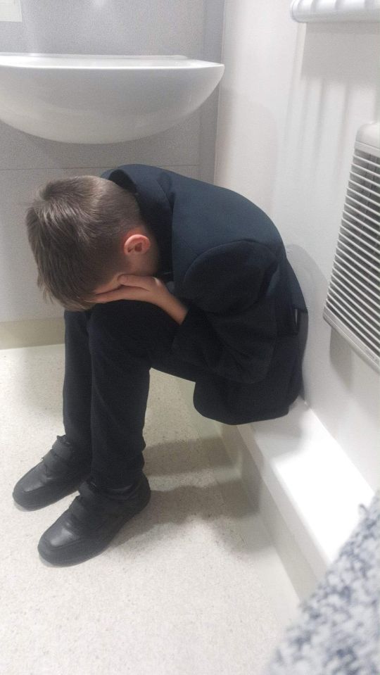  The 12-year-old boy threatened to commit suicide twice - with this heartbreaking photograph shared by his mother showing him in tears