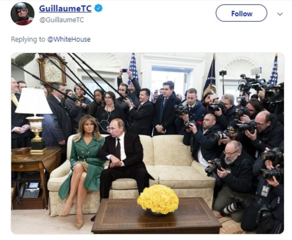 One cheeky joker had the Russian President cuddling up next to FLOTUS