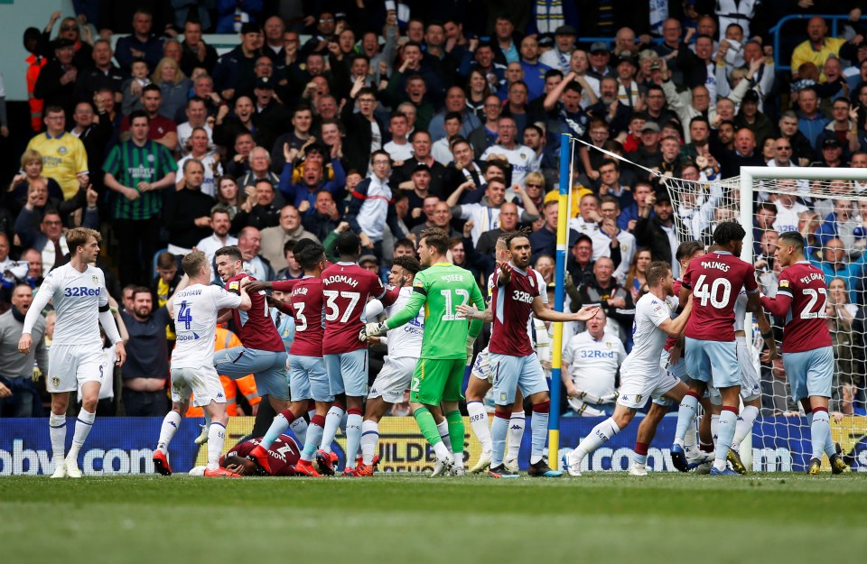 The row started after Leeds scored while Villa had a player down injured