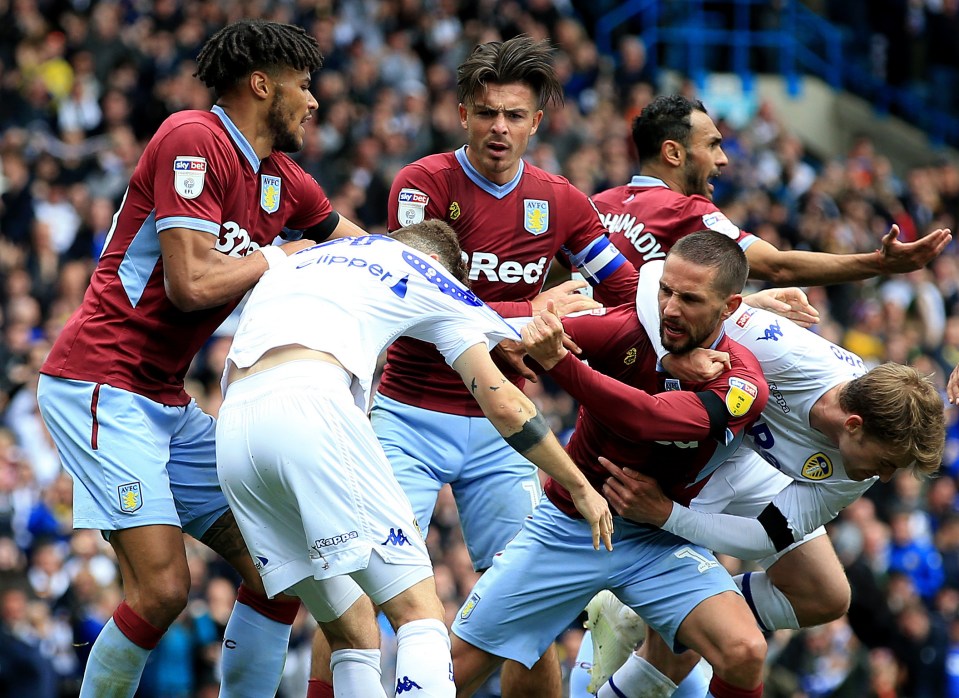 Players brawled after Leeds had controversially taken the lead