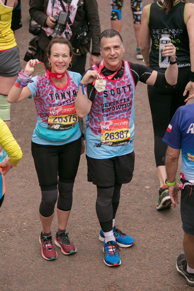  Scott was relieved to make it to the finish line and posed with Eastenders' Tanya Franks, who plays Rainie in Eastenders