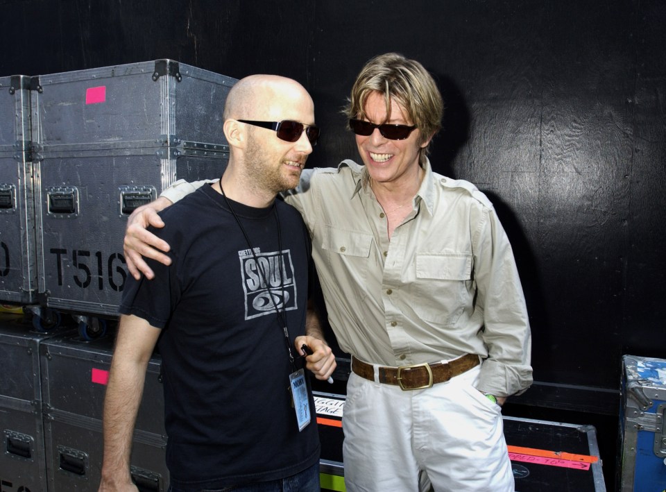  Moby and David Bowie during Area:2 Festival at Jones Beach Theater, New York