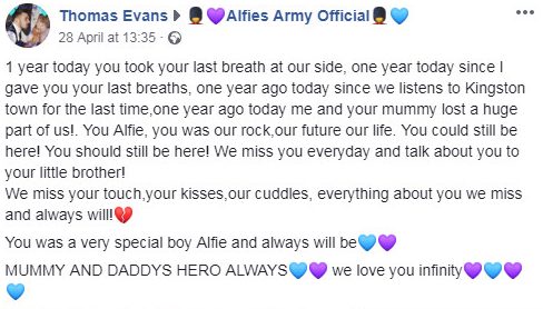  Alfie Evans dad Tom paid tribute to his son one year on from his death