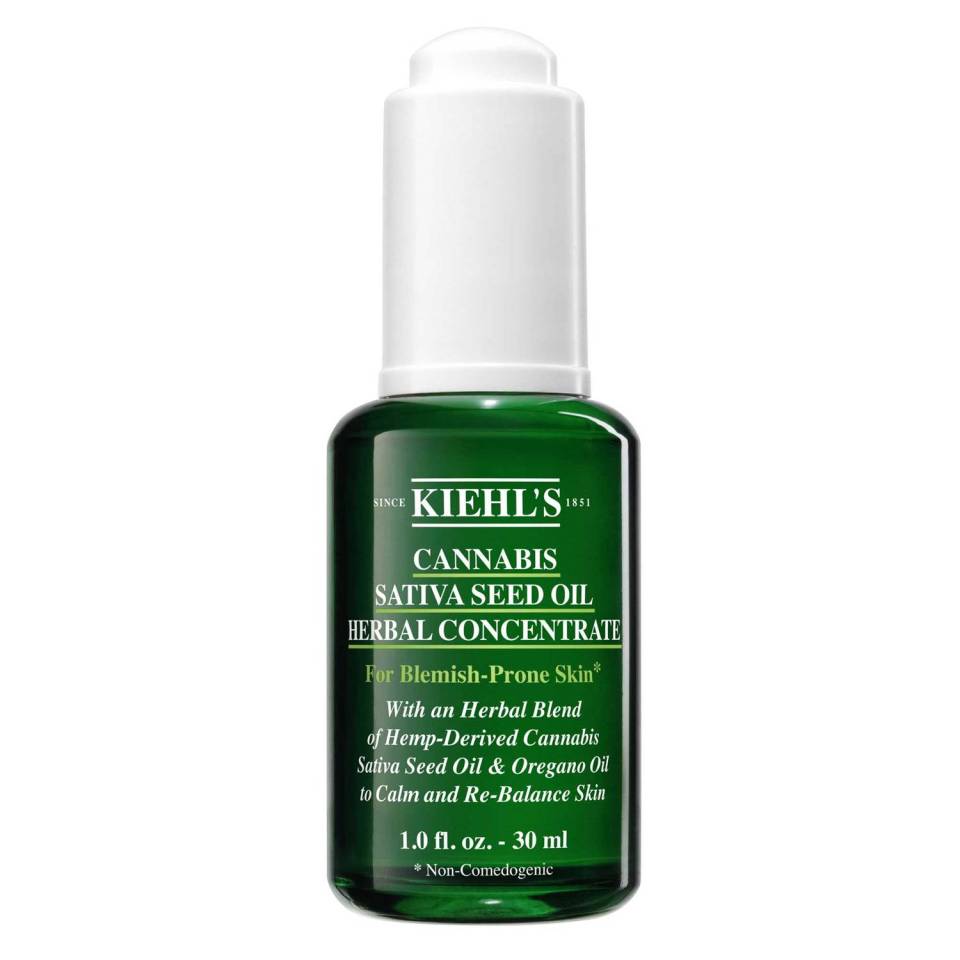  Kiehl’s Since 1851 Cannabis Sativa Seed Oil Herbal Concentrate contains antimicrobial green oregano oil to fight blemish-causing bacteria