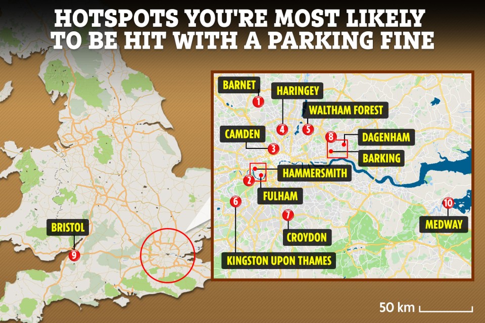  Eight of the top ten for parking offences were in London