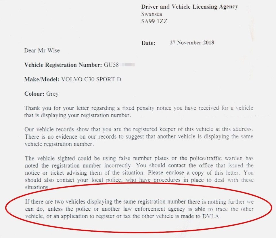  A letter from DVLA said there was 'nothing we can do'