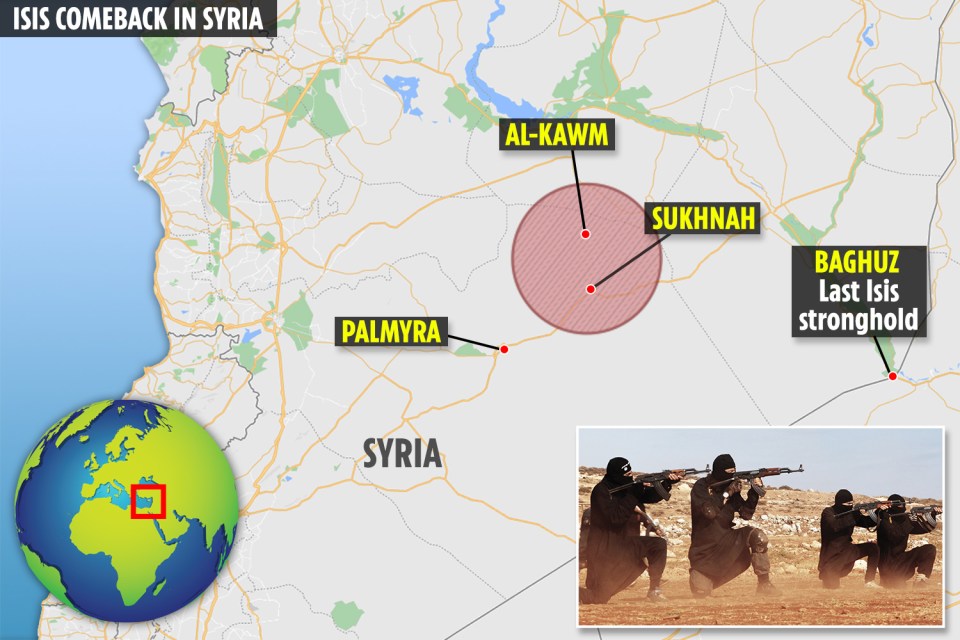  This map shows how ISIS is dominating areas around Al-Kawm and Sukhnah after losing its stronghold in Baghuz last month