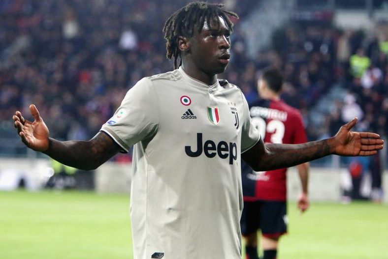  Italy striker Moise Kean shows Cagliari fans what he thinks after they targeted him for racial abuse and he netted the second in a 2-0 win for Juventus