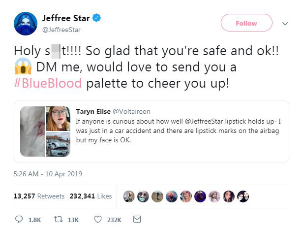  Jeffree Star himself reached out to Taryn after she tweeted about her crash