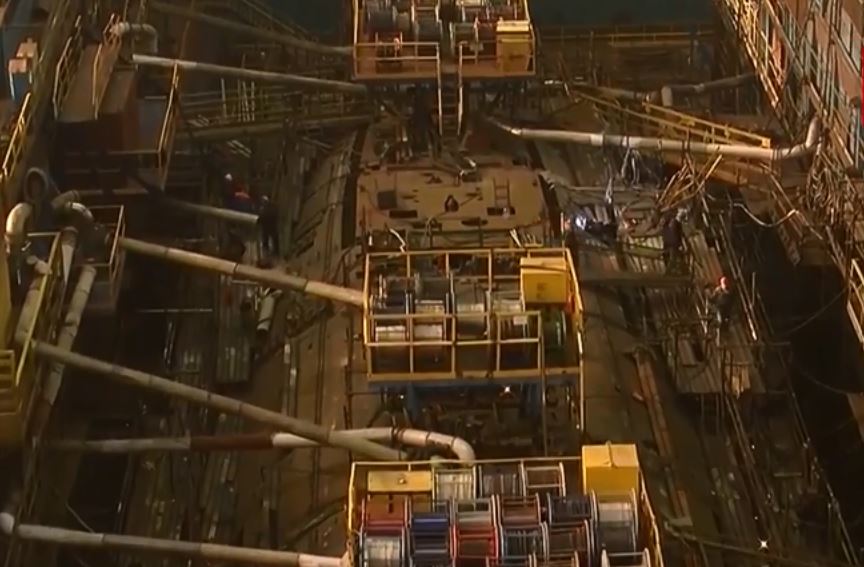 The still from a Russian media reports shows the submarine under construction in Severodvinsk