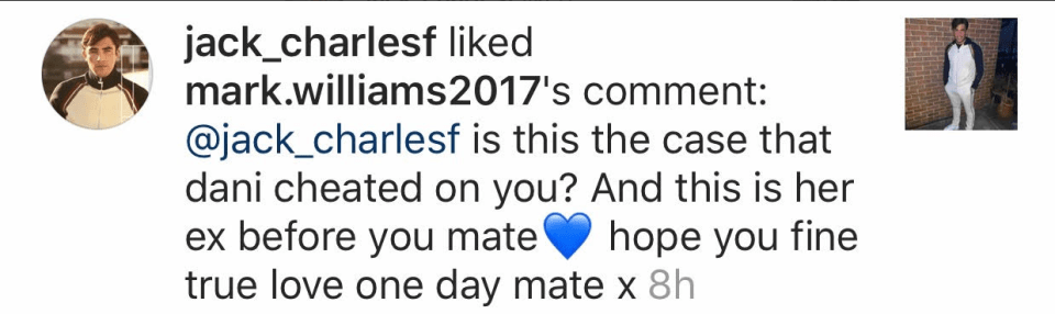  Jack has fuelled speculation by liking a fan's comment on Instagram