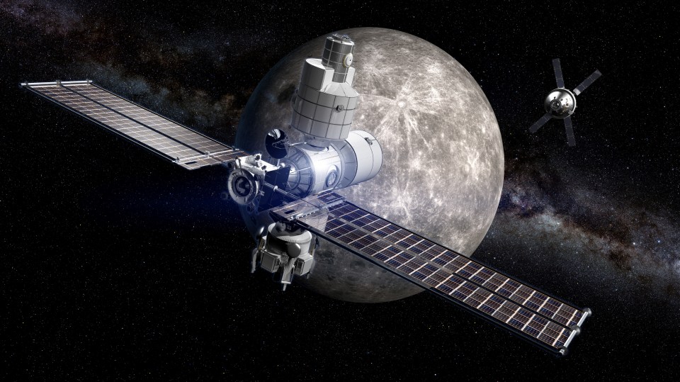  An orbiting lunar base called Gateway forms part of Nasa's plans. Astronauts will begin building it by 2028 (artist's impression)