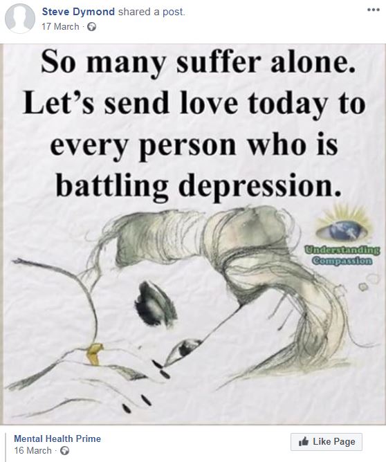  On March 17, Steve shared a post asking his friends to send love to those suffering with depression - which he was diagnosed with in February when his relationship with Jane hit the rocks