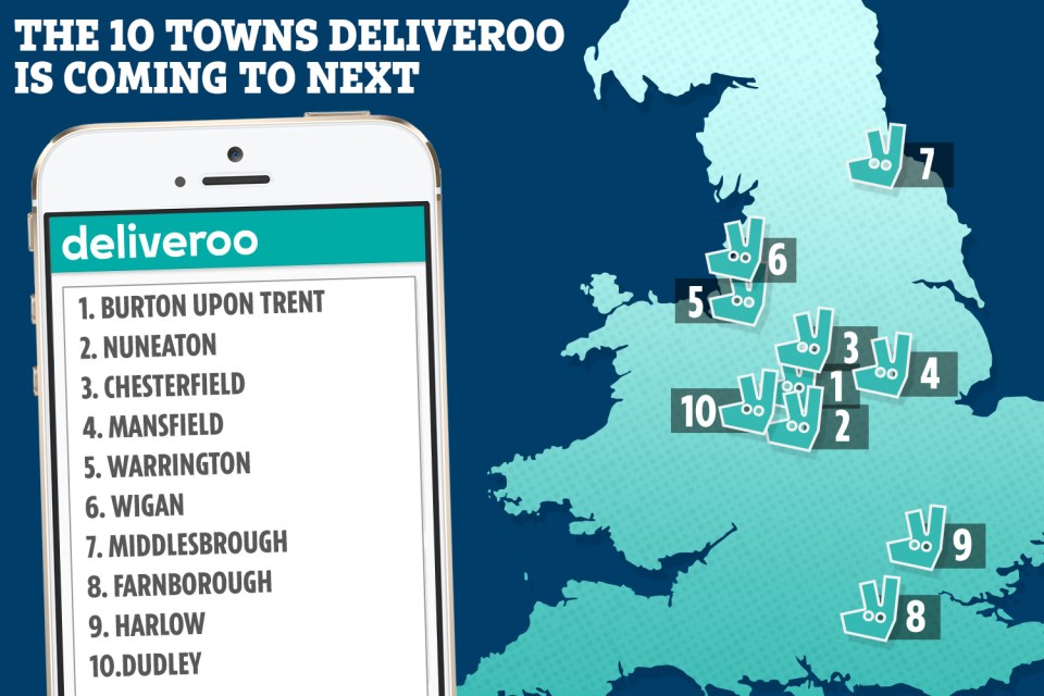  Deliveroo is launching in 10 new towns this week