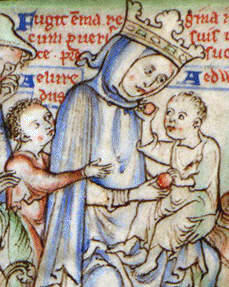  Emma is depicted here in a blue dress with a crown