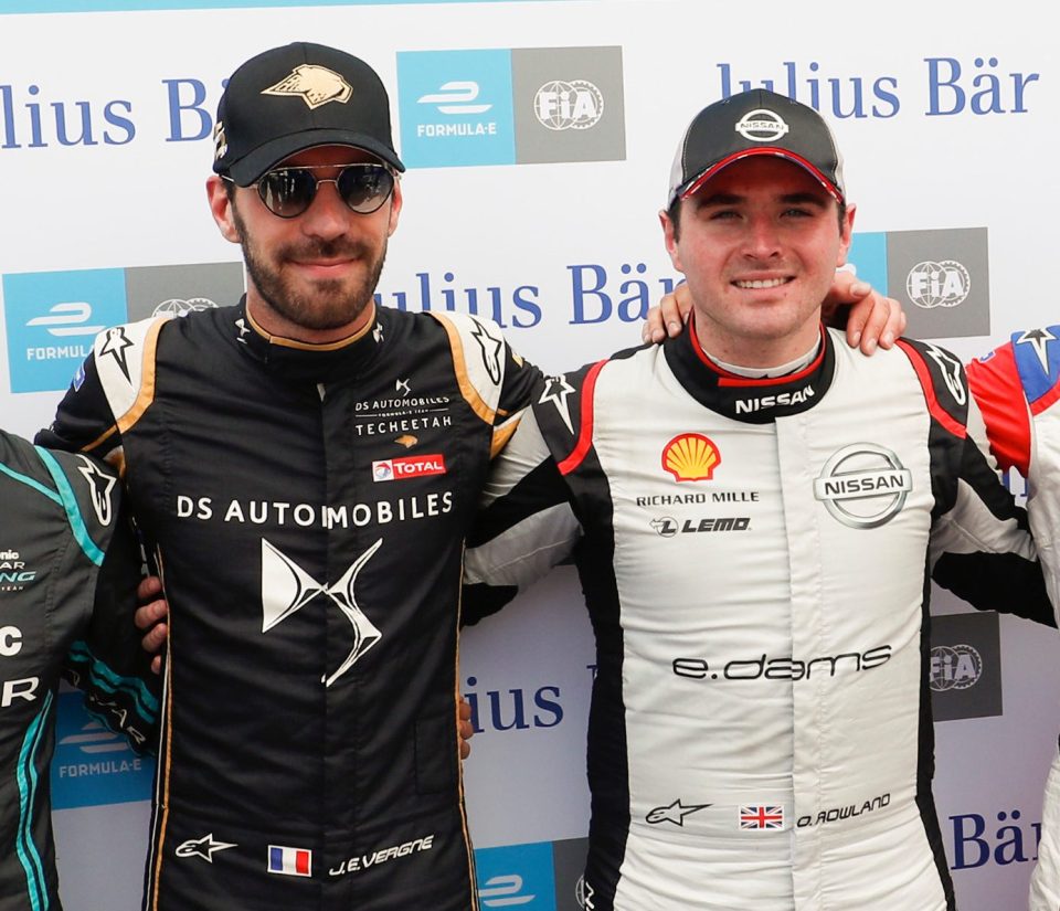  Jean Eric-Vergne (left) starts on pole after Oliver Rowland (right) takes penalty