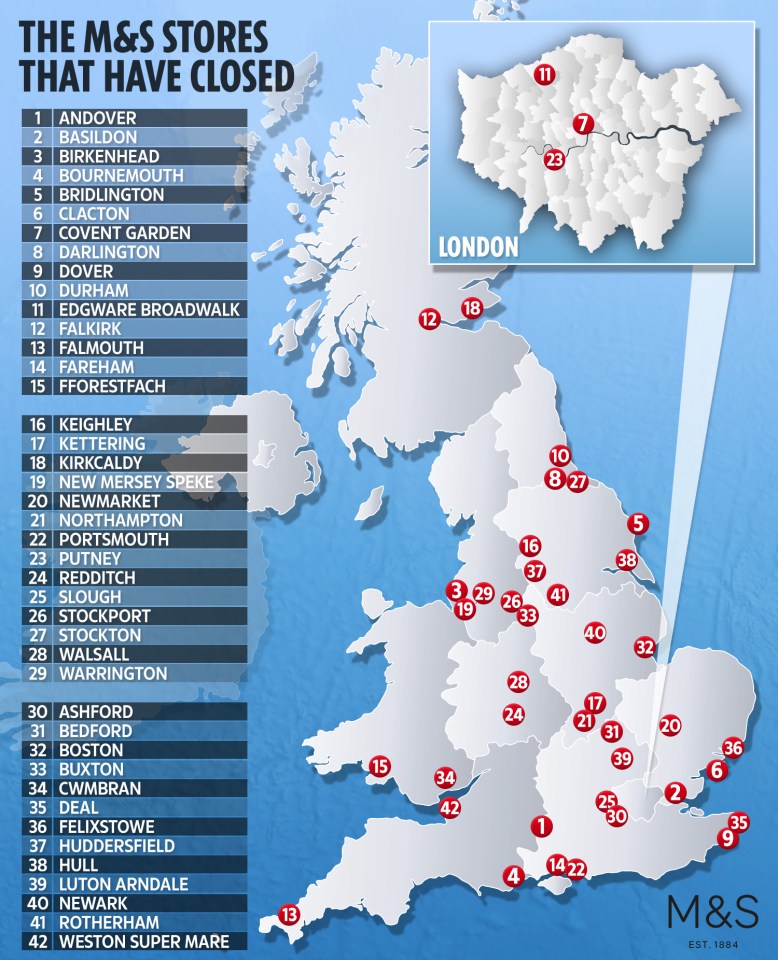 These are the M&S stores that have closed since November 2016 (excluding stores that have been relocated)