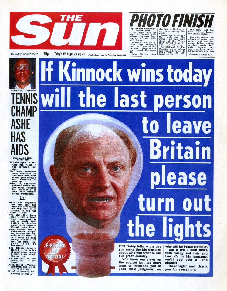  Sun's famous front page from 1992 after Labour's loony energy plan